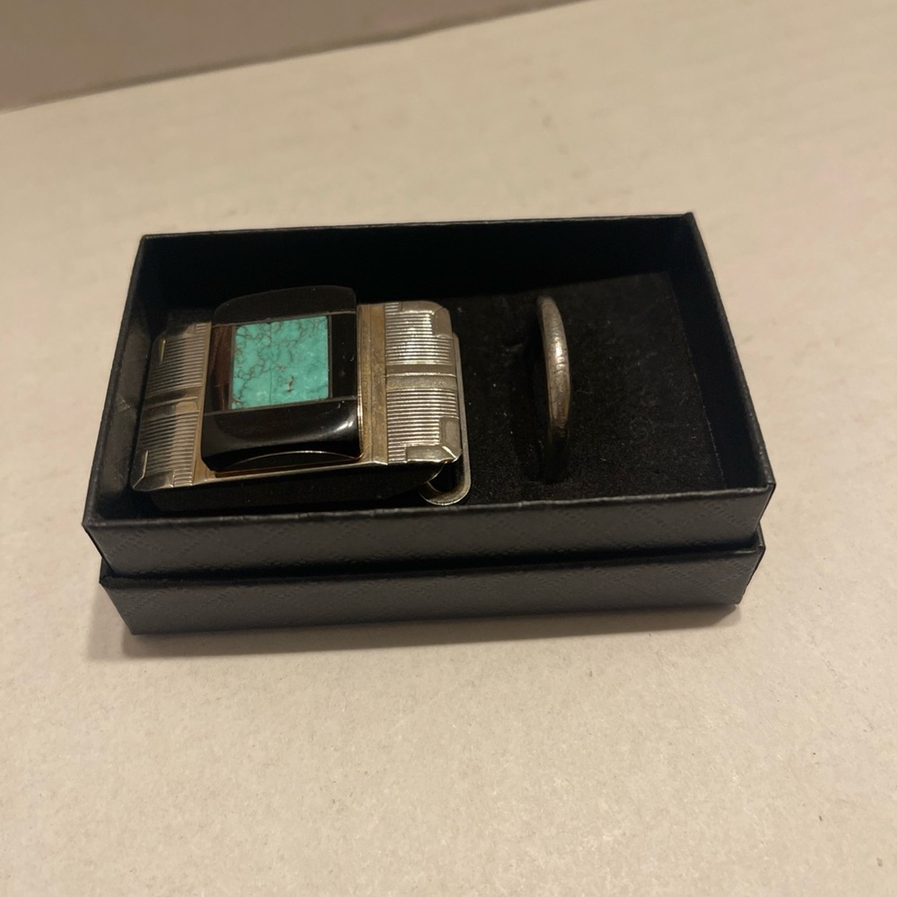 Silver and Turquoise Belt Buckle Set